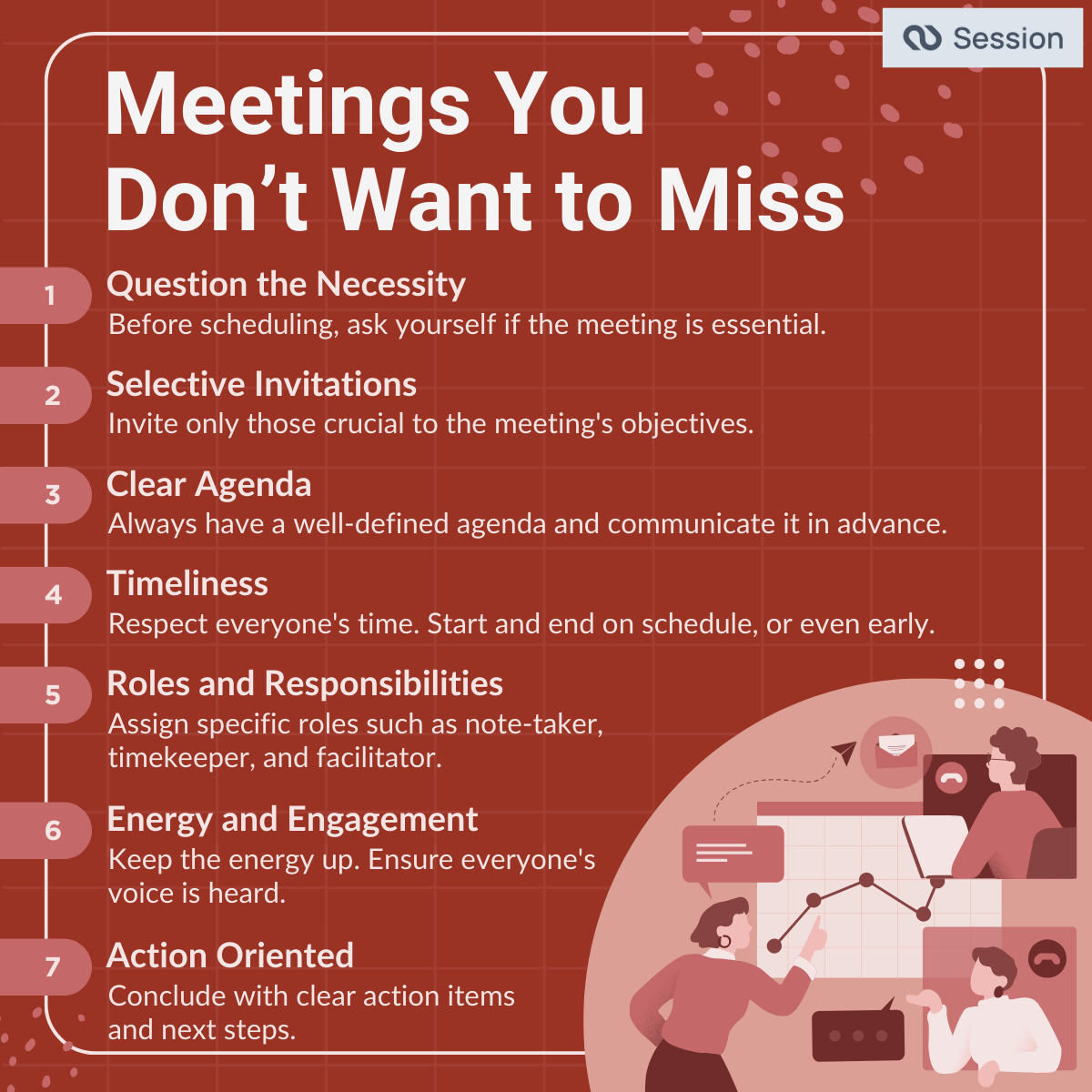 Illustration of 7 pieces of advice for Meetings You Don't Want to Miss