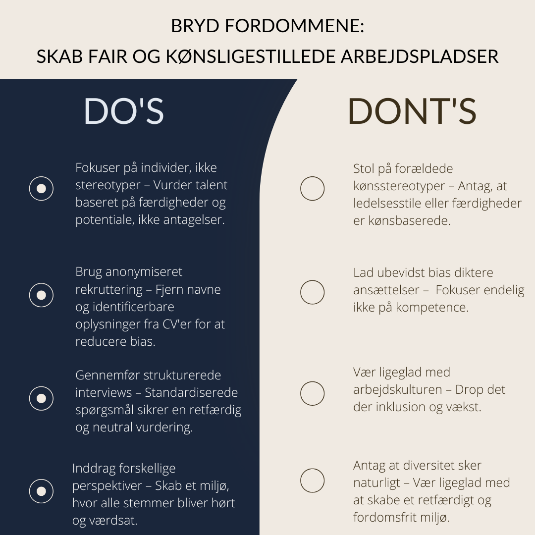 Illustration af vigtige do’s and don’ts for at fremme ligestilling på arbejdspladsen.