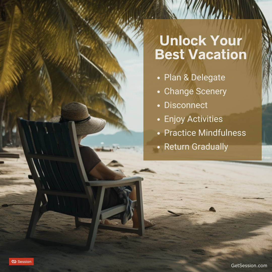 Illustration with 6 Tips to Unlocking your Best Vacation.