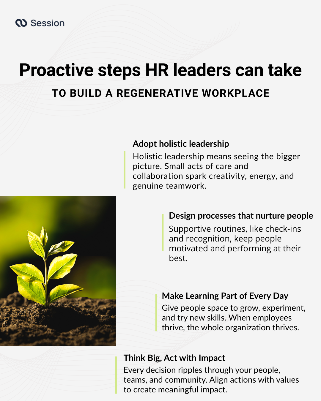 Infographic showcasing the 4 proactive steps HR leaders can take to build a regenerative workplace