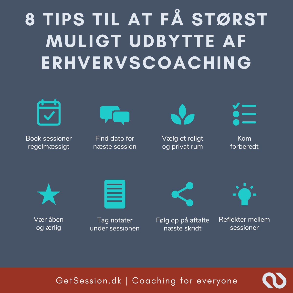 Illustration som viser 8 tips til at få størst muligt udbytte af erhvervscoaching