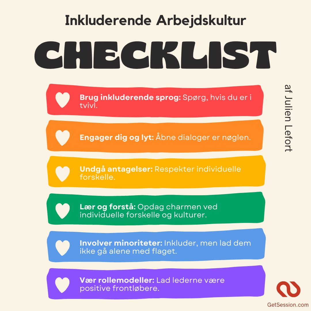 Illustration af Julien Lefort's Checkliste om Fremme af en Inkluderende Arbejdskultur