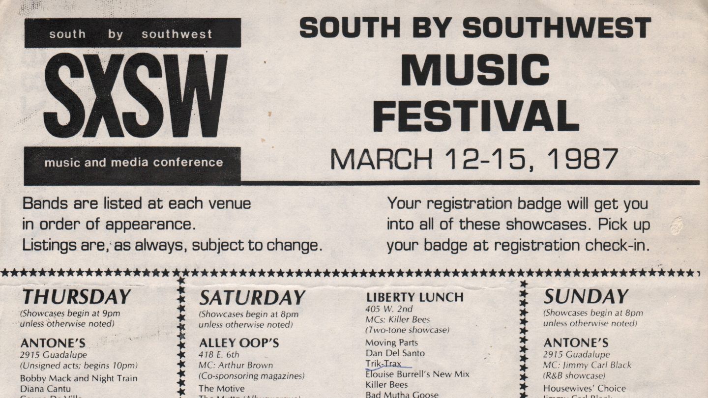 Program for den første SXSW festival i 1987.
