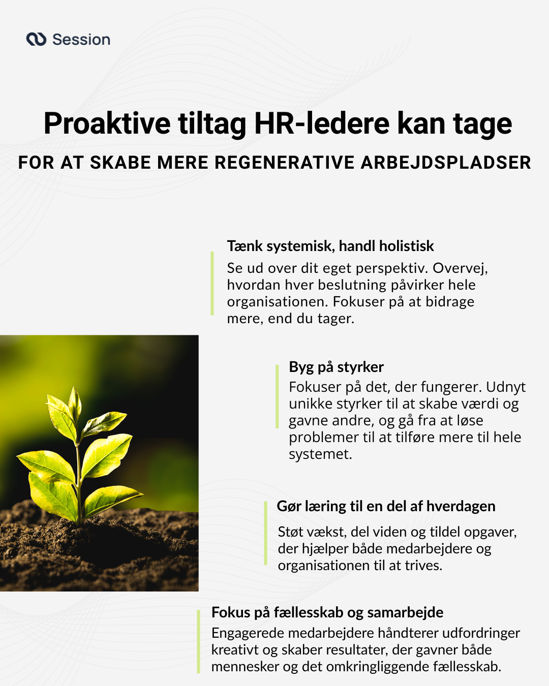 Infografik der viser proaktive tiltag HR ledere kan tage for. atskabe mere regenerative arbejdspladser
