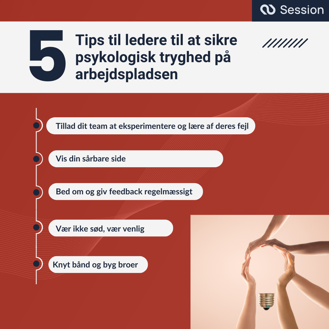 En oversigt over 5 tips til ledere til at sikre psykologisk tryghed på arbejdspladsen.