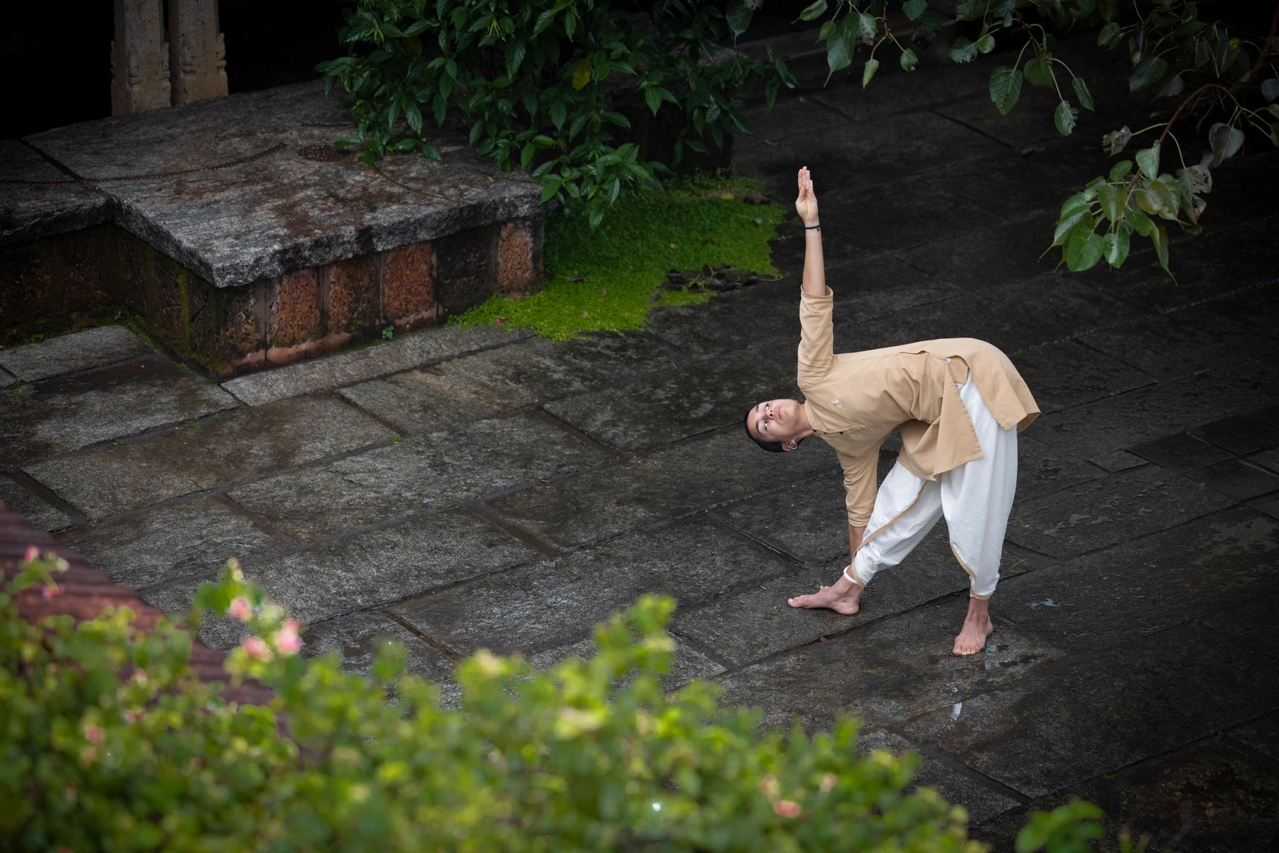 Trikonam triangle geometry inspired by yoga, Devi and asana practice