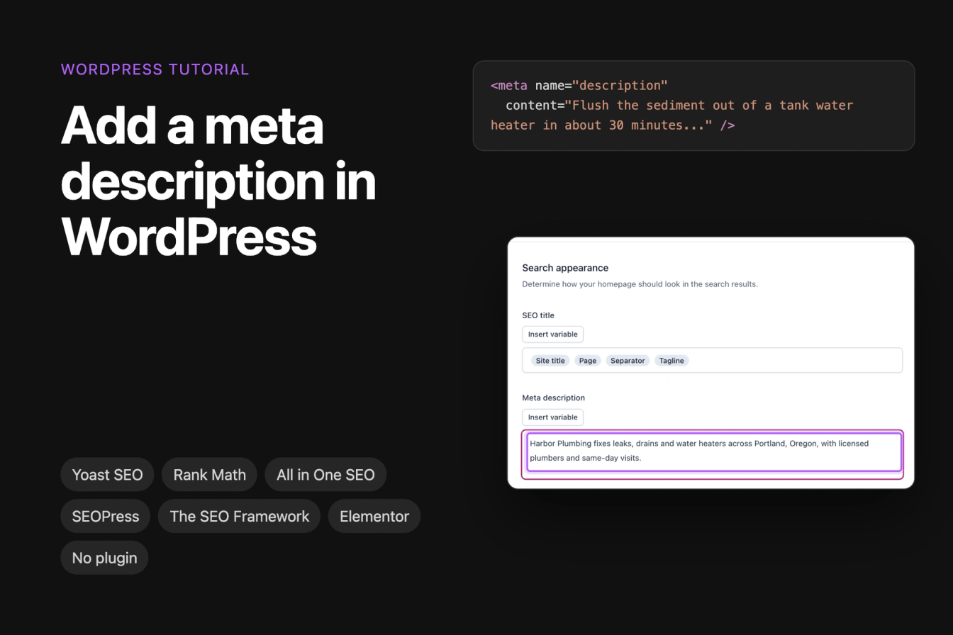 Add a meta description in WordPress: a meta description tag and Yoast SEO's Homepage meta description field