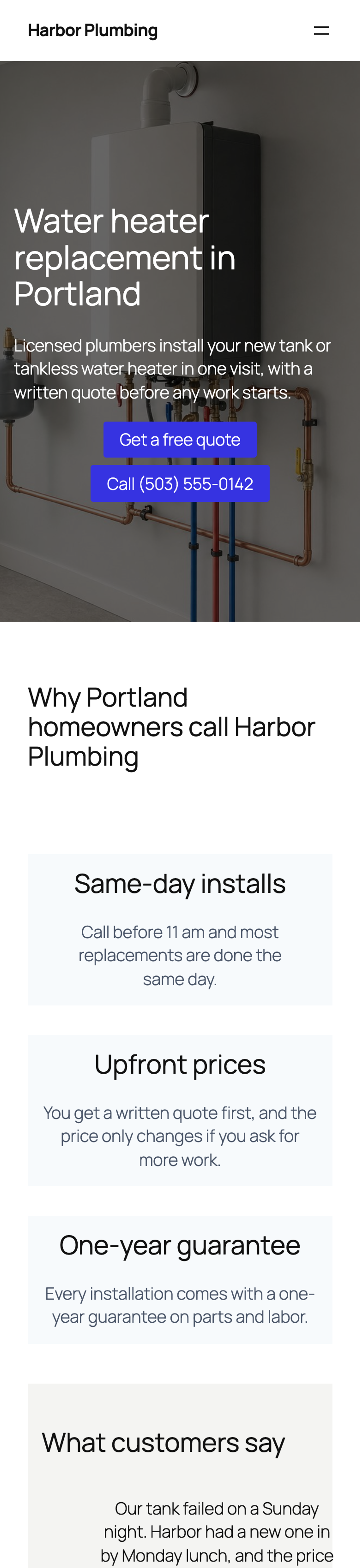 The Kadence Blocks landing page on a 390 px phone screen