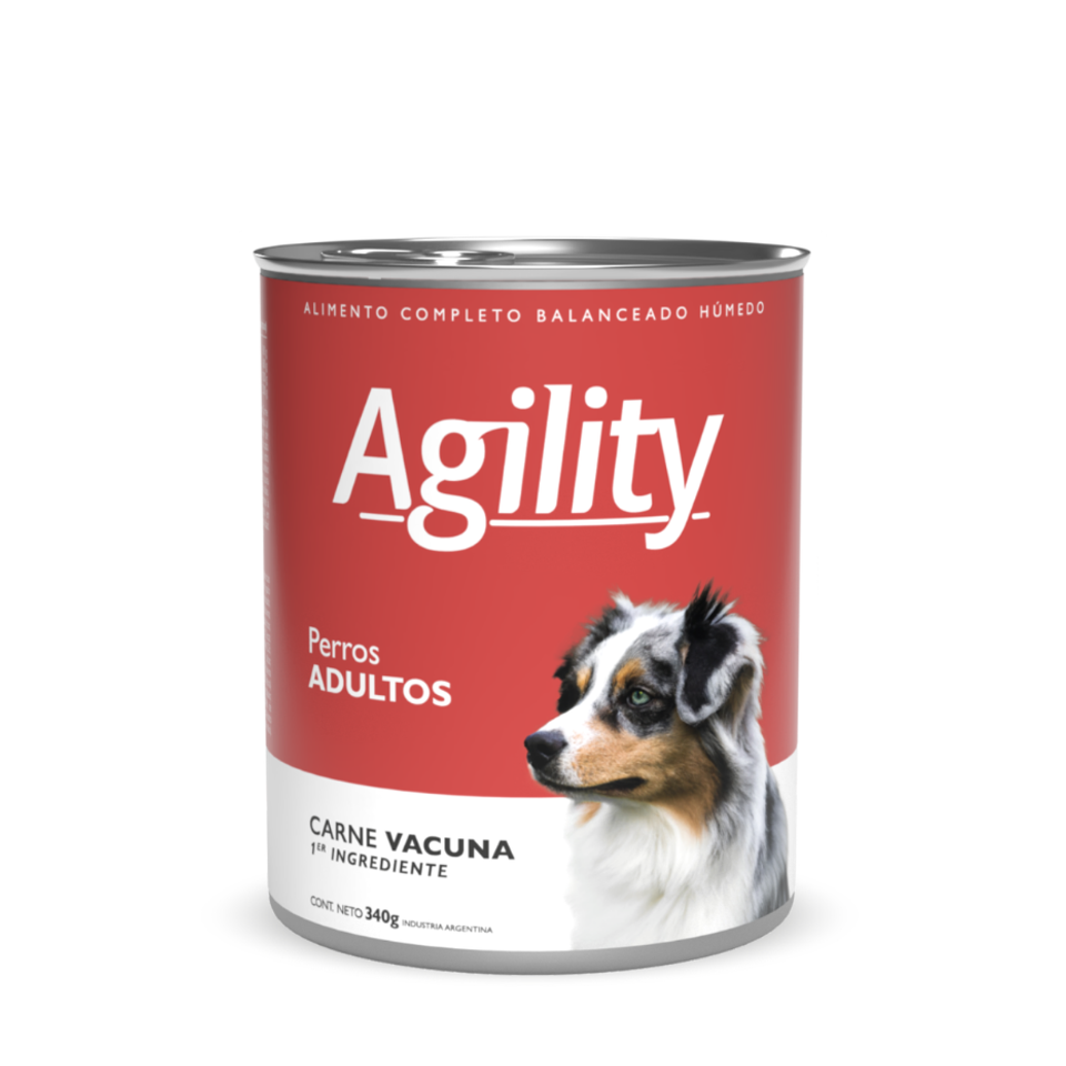 Lata Agility para perros adultos con carne vacuna, de 340 g