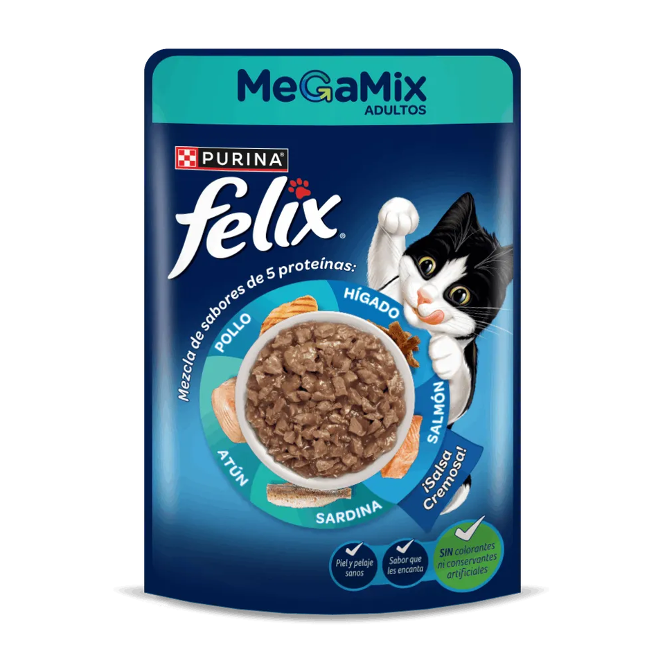 Envase de alimento Felix Megamix Adulto húmedo para gatos