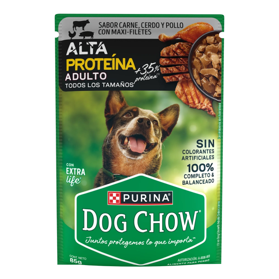 Envase de alimento Dog Chow Alta Proteína Adulto Sabrosobre para perros