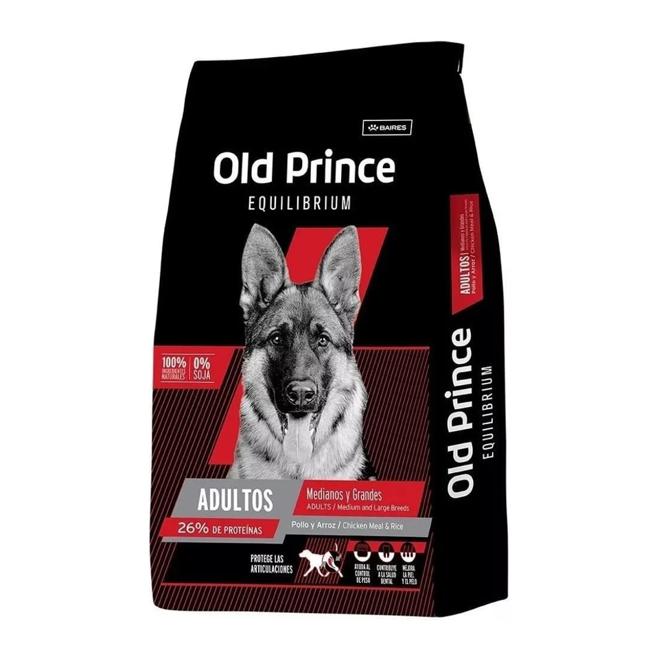 Envase de alimento Old Prince Adultos Medianos y Grandes Pollo y Arroz para perros