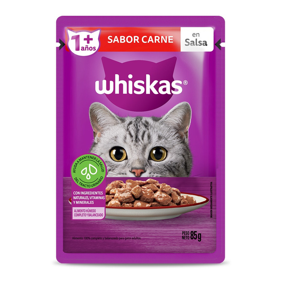 Envase de alimento Whiskas Sobrecito Adultos Carne en Salsa para gatos