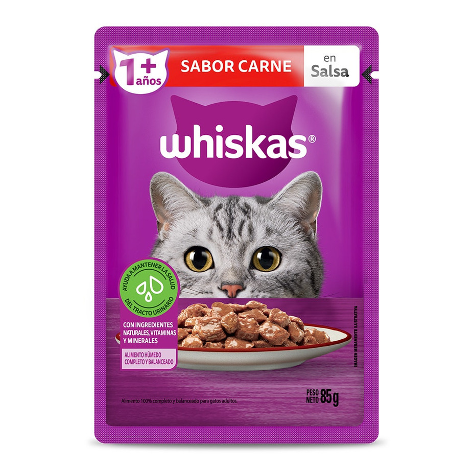 Envase de alimento Whiskas Sobrecito Adultos Carne en Salsa para gatos