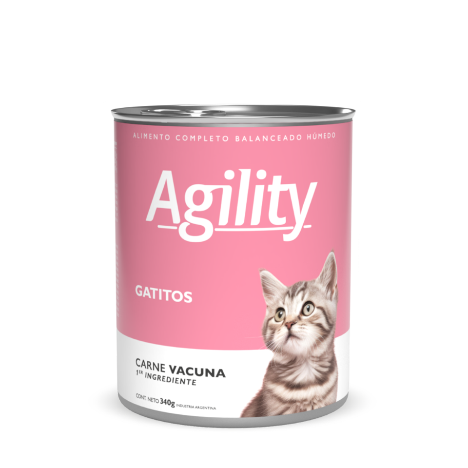 Lata Agility para gatitos con carne vacuna, de 340 g