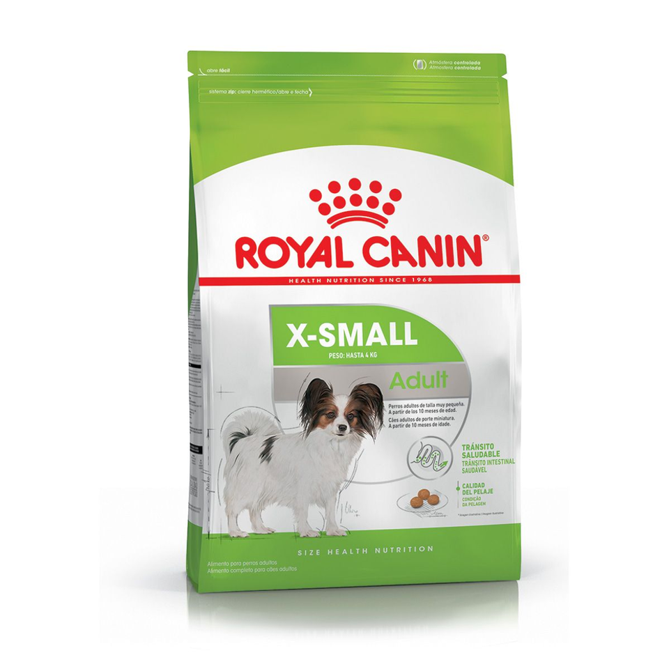 Envase de alimento Royal Canin X-Small Adult para perros