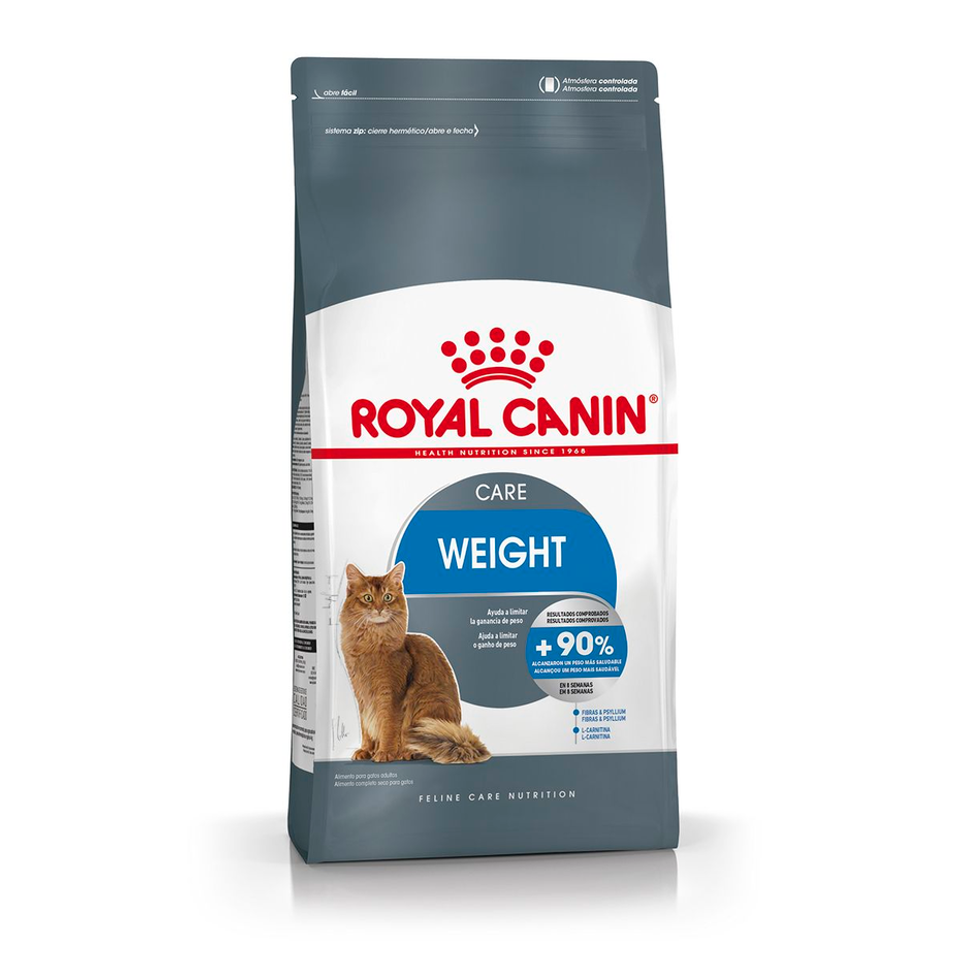 Envase de alimento Royal Canin Weight Care para gatos
