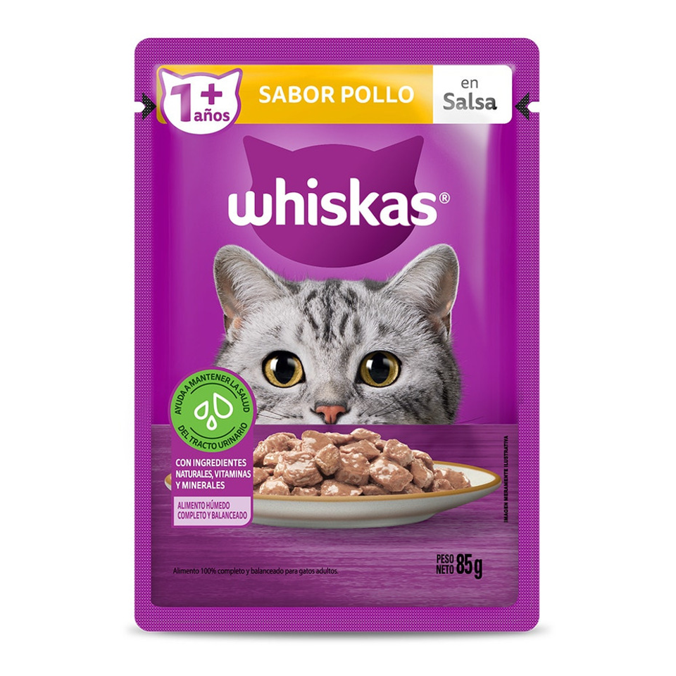 Envase de alimento Whiskas Sobrecito Adultos Pollo en Salsa para gatos