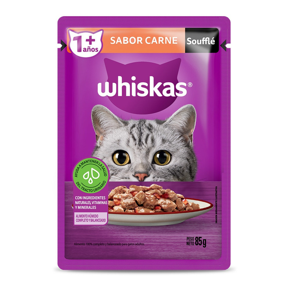Envase de alimento Whiskas Sobrecito Adultos Carne en Soufflé para gatos