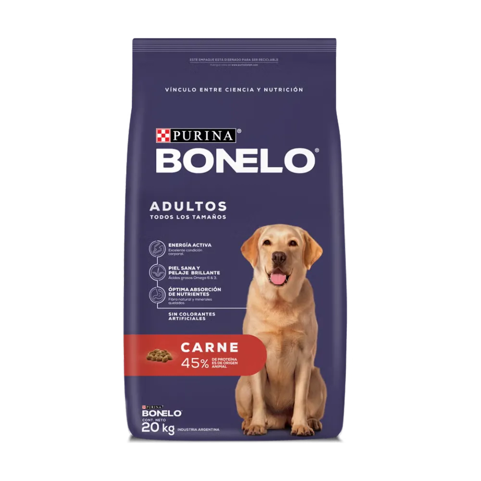 Bolsa de alimento Bonelo x 20kg para perros adultos.