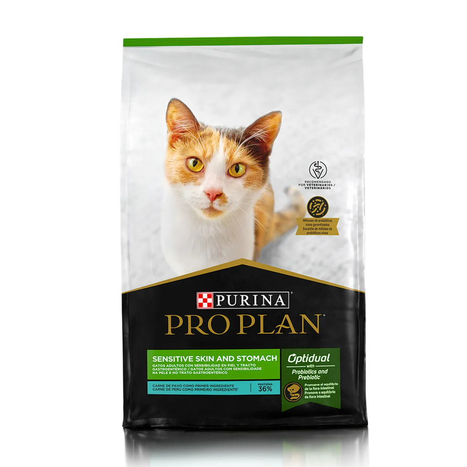Envase de alimento Pro Plan Sensitive Skin & Stomach para gatos