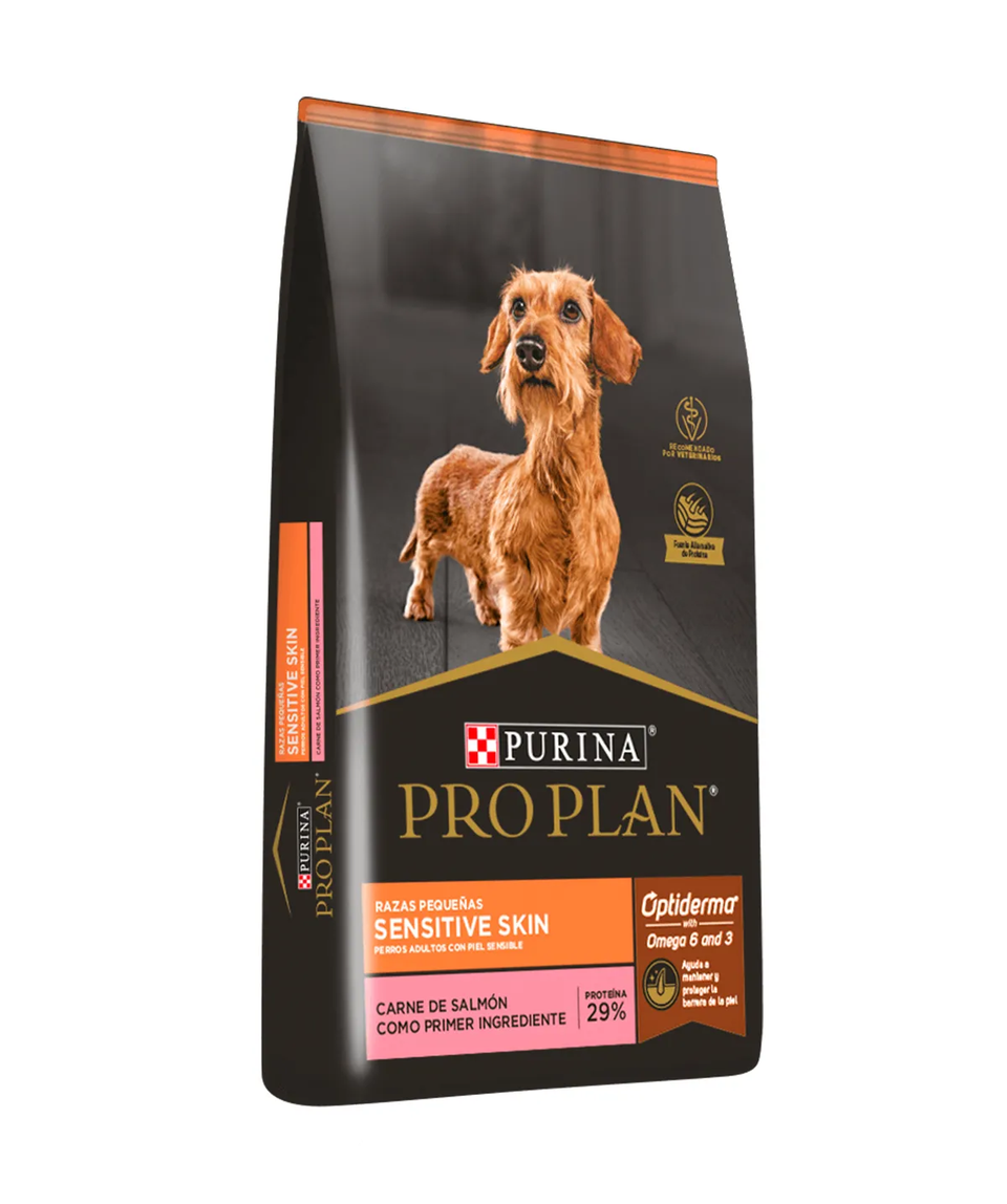 Envase de alimento Pro Plan Sensitive Skin salmón razas pequeñas para perros