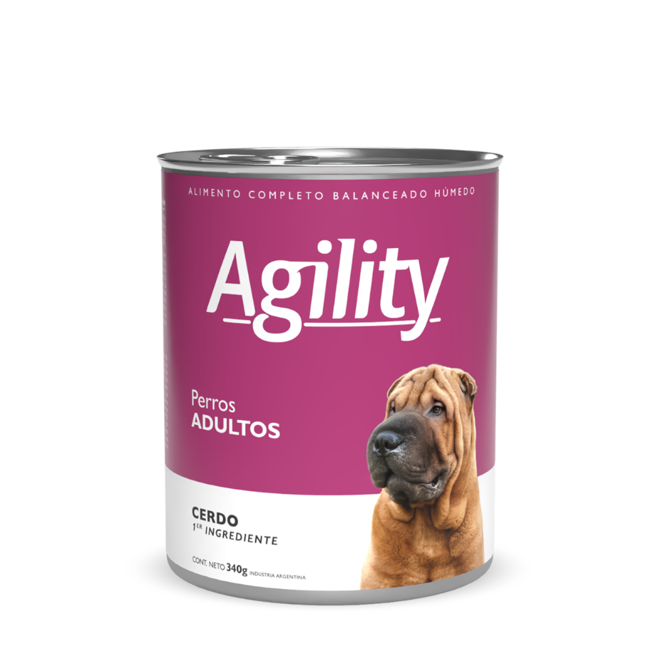 Lata Agility para perros adultos con carne de cerdo, de 340 g