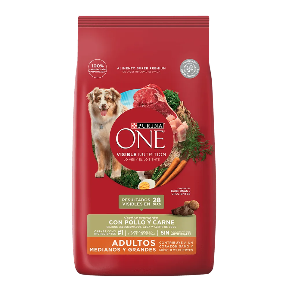 Envase de alimento Purina One Adultos medianos y grandes Pollo y Carne para perros