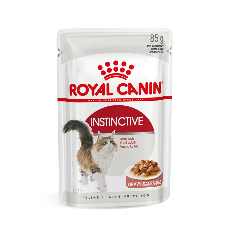 Envase de alimento Royal Canin Instinctive en salsa para gatos