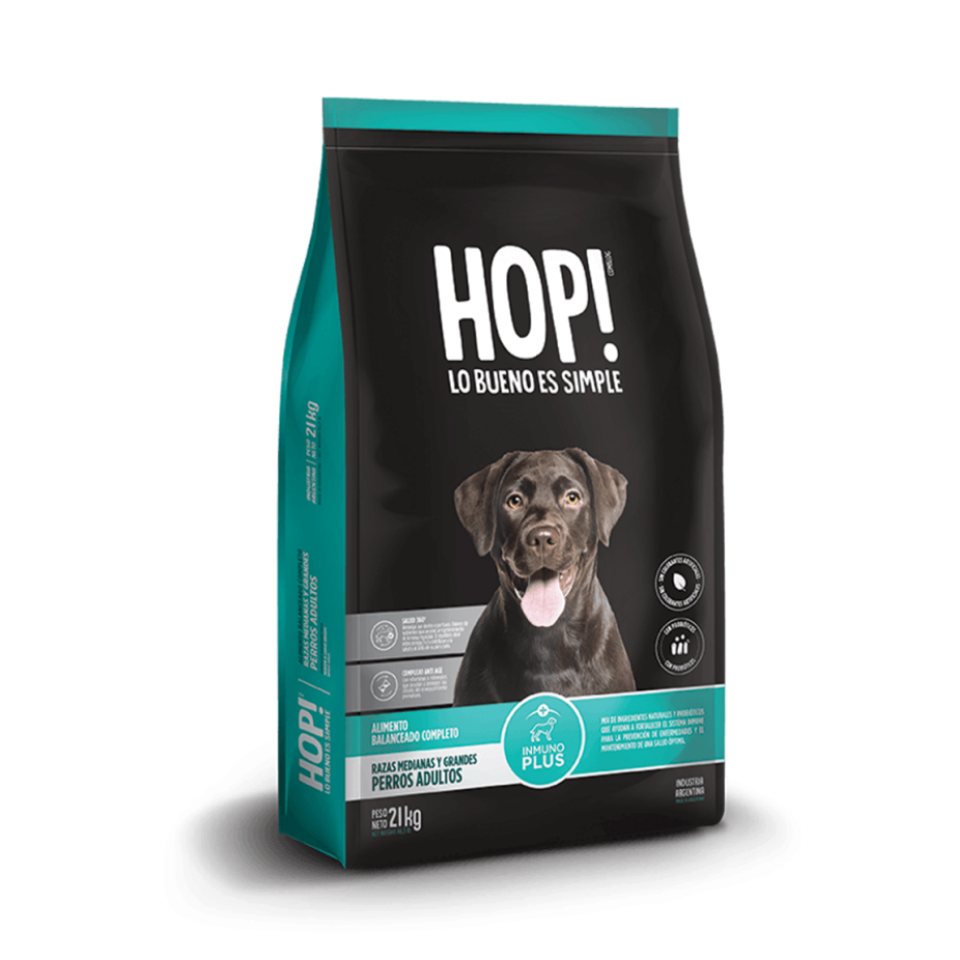 Hop! - Perros Adultos - Seco - Razas Medianas y Grandes — envase del alimento