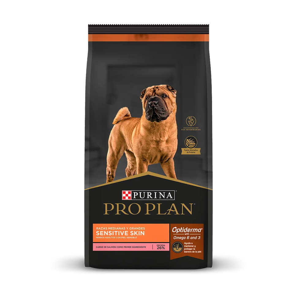 Envase de alimento Pro Plan Sensitive Skin salmón razas medianas y grandes para perros