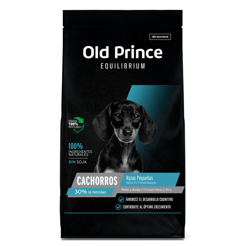 Envase de alimento Old Prince Cachorros Razas Pequeñas Pollo y Arroz para perros