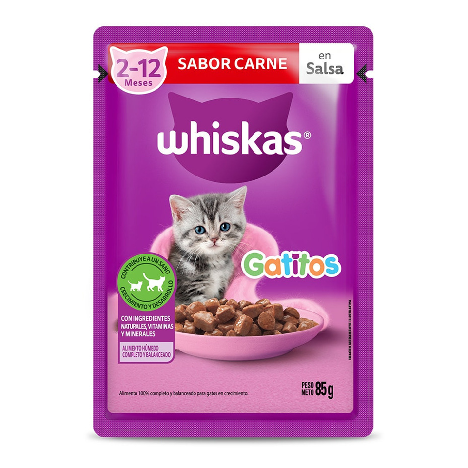 Envase de alimento Whiskas Sobrecito Gatitos Carne en Salsa para gatos