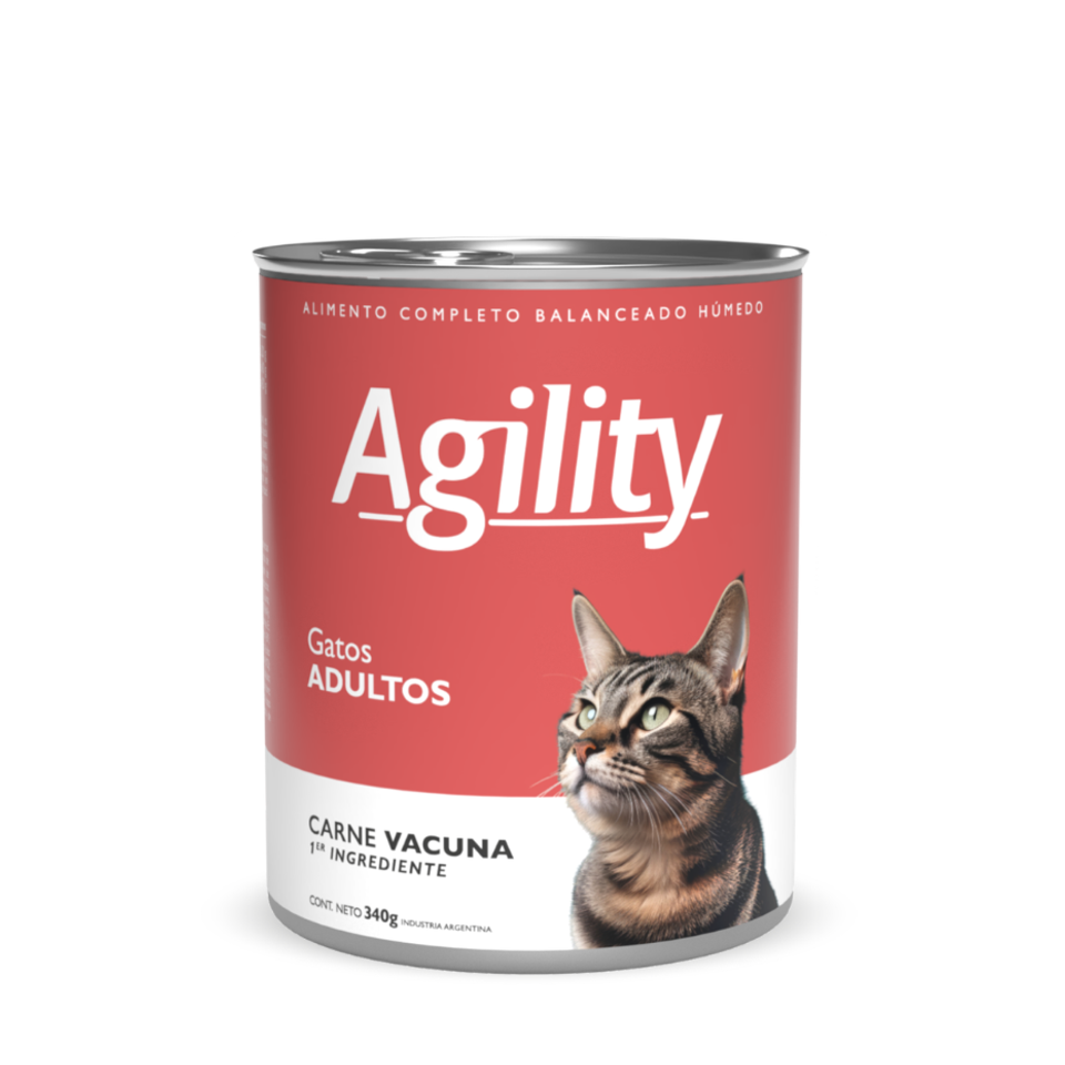 Lata Agility para gatos adultos con carne vacuna, de 340 g