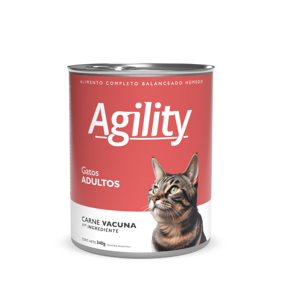Lata Agility para gatos adultos con carne vacuna, de 340 g