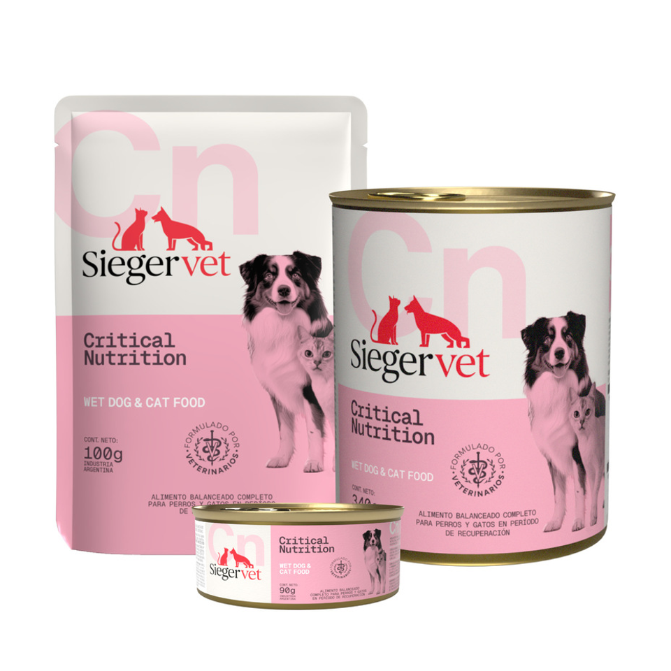 Envase de alimento Sieger Critical Nutrition para perros y gatos