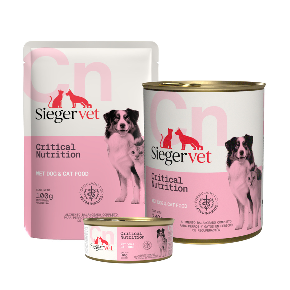 Envase de alimento Sieger Critical Nutrition para perros y gatos