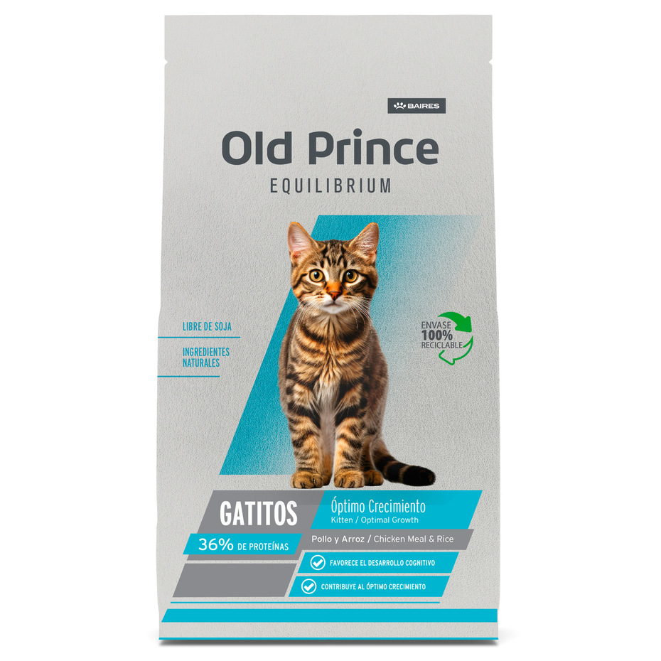 Envase de alimento Old Prince Gatitos Óptimo Crecimiento Pollo y Arroz para gatos