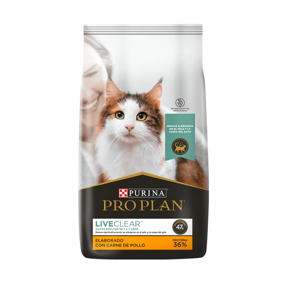 Envase de alimento Pro Plan LiveClear reductor de alérgenos para gatos