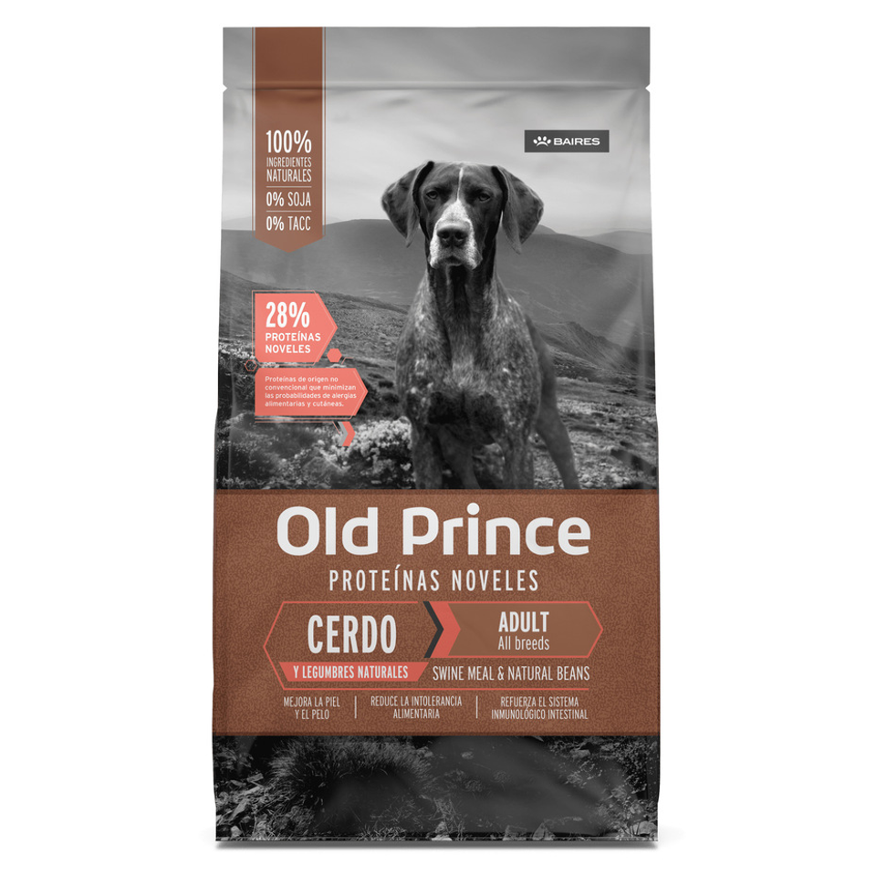 Envase de alimento Old Prince Adultos Todas las Razas Cerdo y Legumbres Naturales para perros