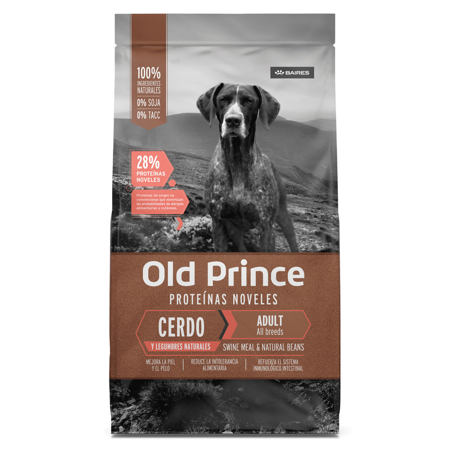Envase de alimento Old Prince Adultos Todas las Razas Cerdo y Legumbres Naturales para perros