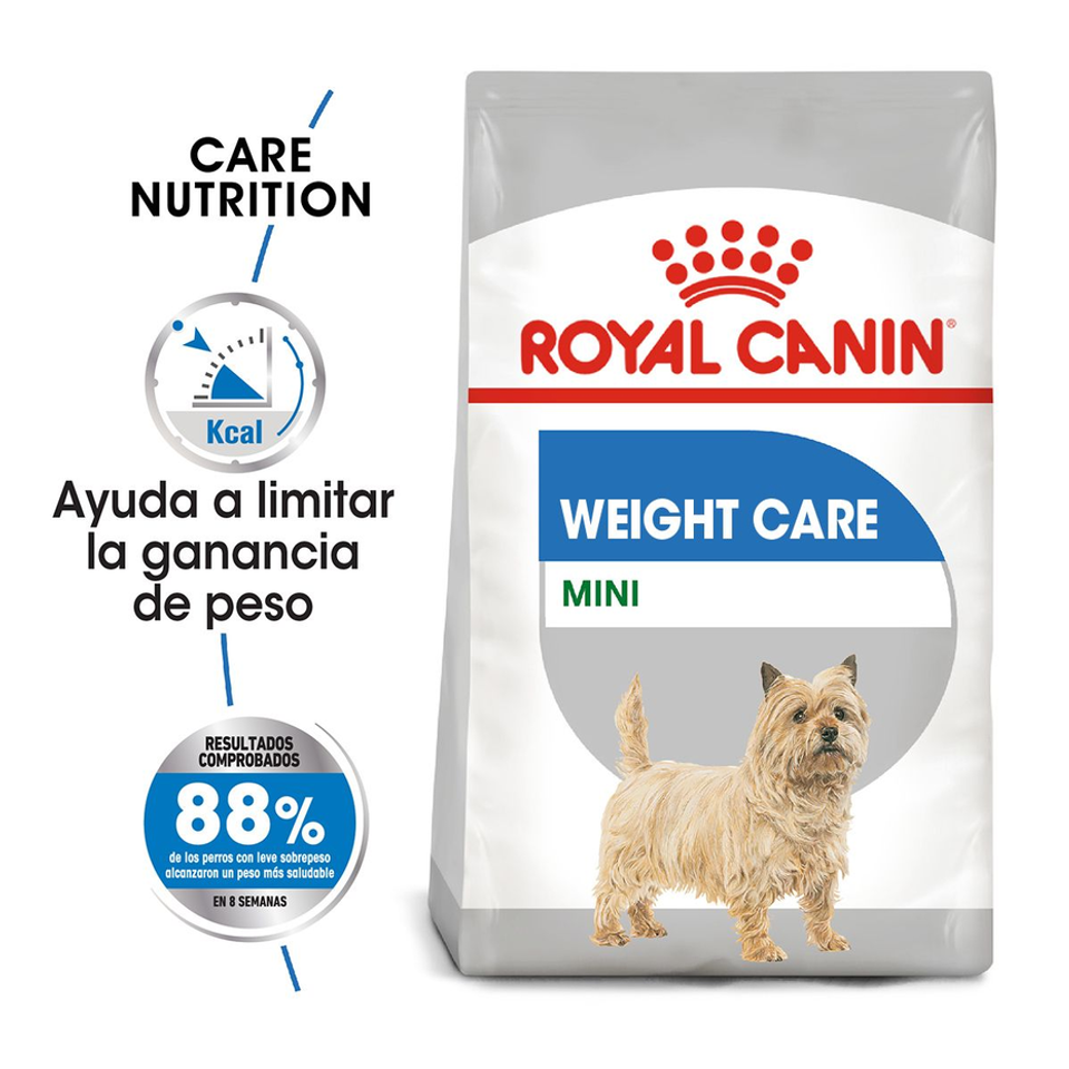 Envase de alimento Royal Canin Mini Weight Care para perros