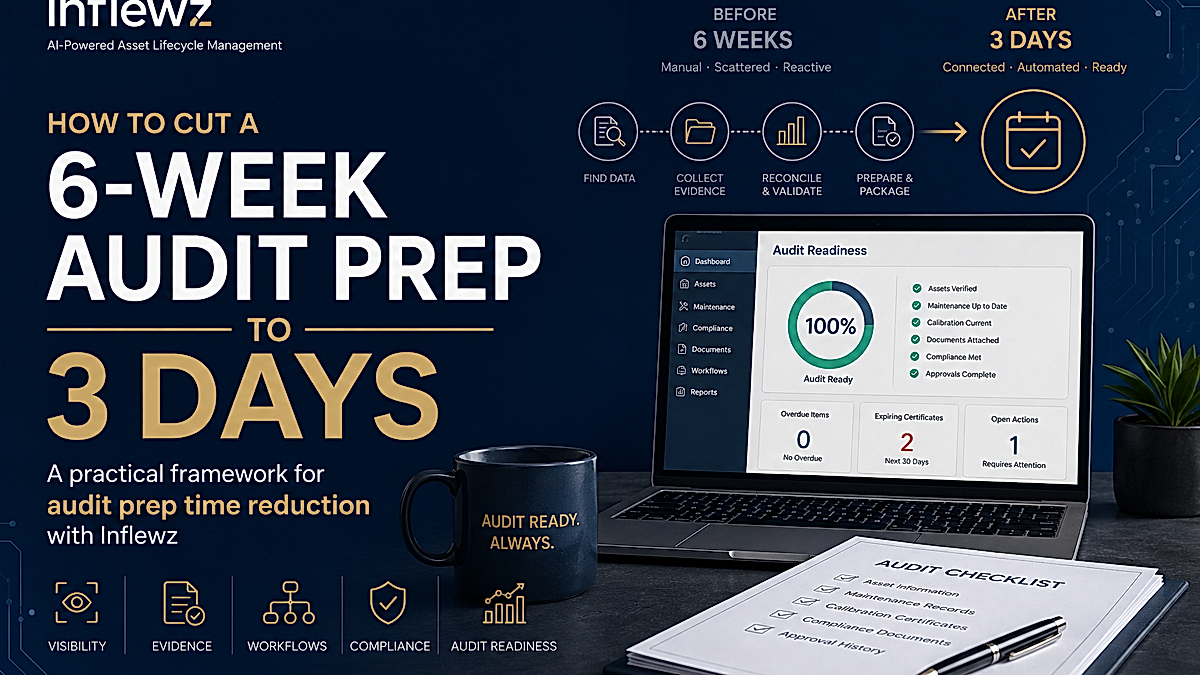 Audit preparation workflow showing the reduction from six weeks to three days through improved asset visibility