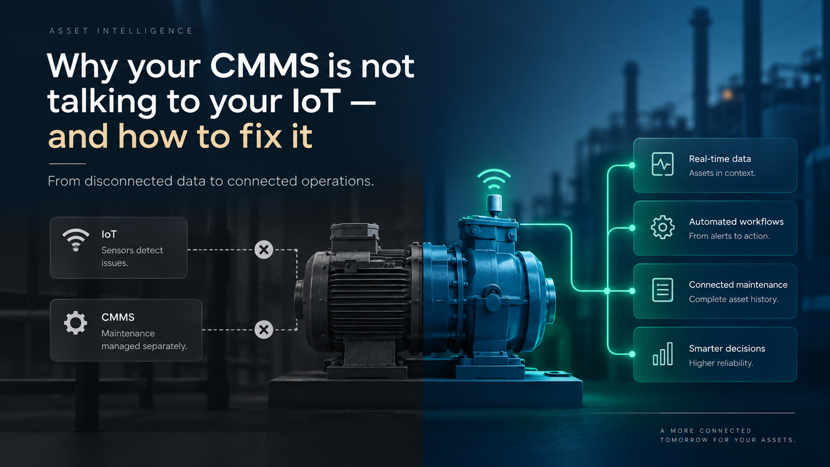 CMMS IoT integration connecting real-time IoT asset data with maintenance workflows for smarter asset management and connected operations