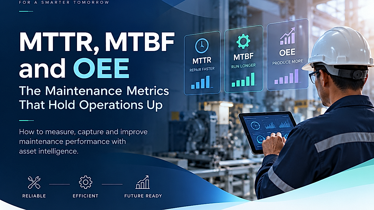 Industrial maintenance professional using asset intelligence to monitor MTTR, MTBF and OEE performance metrics.
