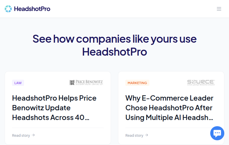 HeadshotPro company headshots — case studies from law firms and e-commerce companies updating team headshots at scale