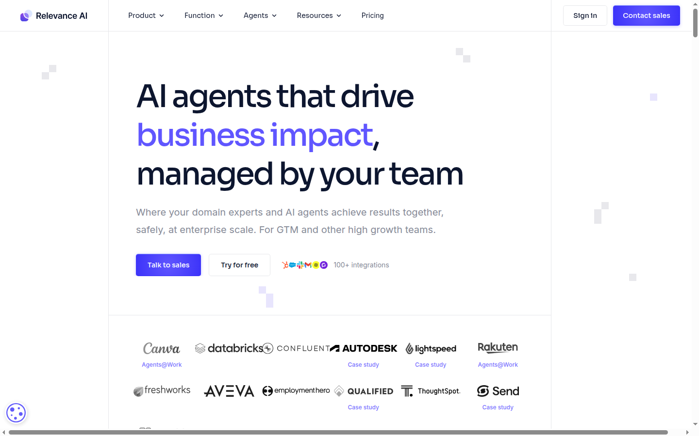 Relevance AI homepage screenshot
