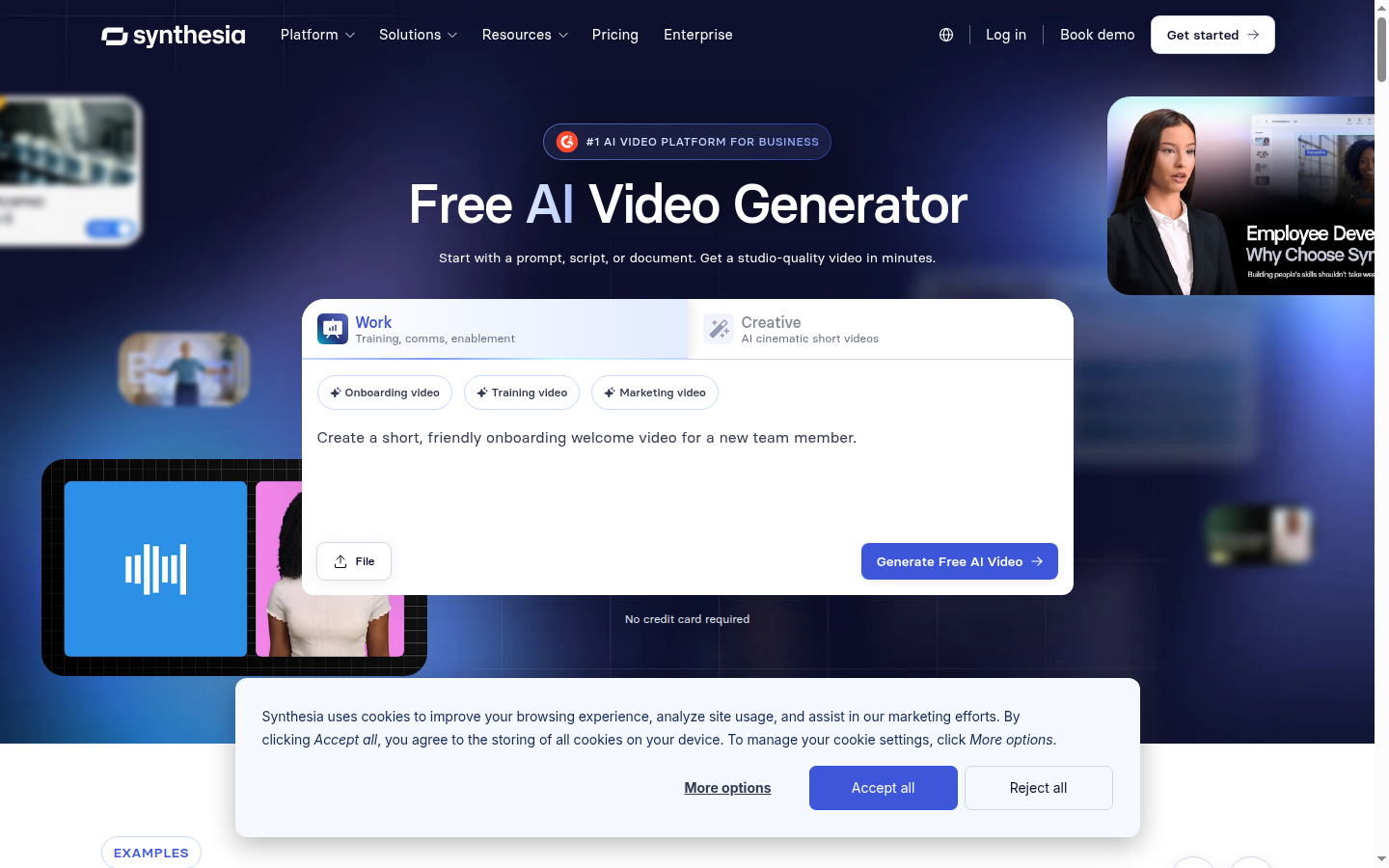 Synthesia AI video generator features page