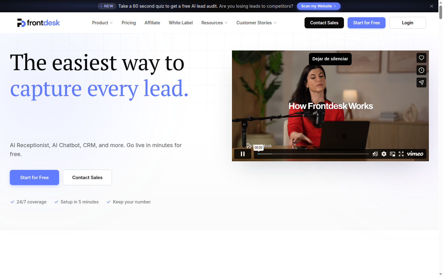 My AI Front Desk homepage screenshot