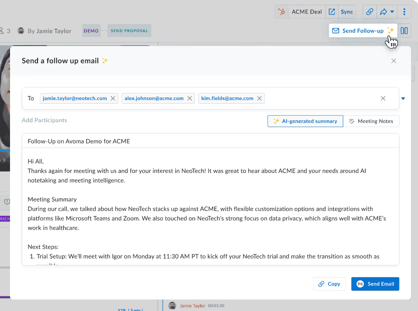 Avoma smart chapters segmenting a call
